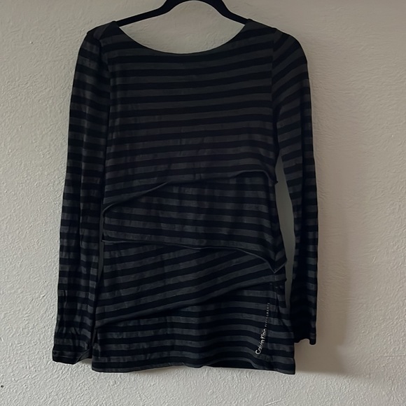 Calvin Klein Performance Quick Dry Long Sleeve Striped Gray/Black  Size S - Picture 2 of 7